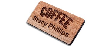 Engraved wooden name badges - Real wood name badge with engraved logo and text | www.namebadgesinternational.ca